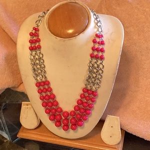 Women red necklace with matching earrings from paparazzi